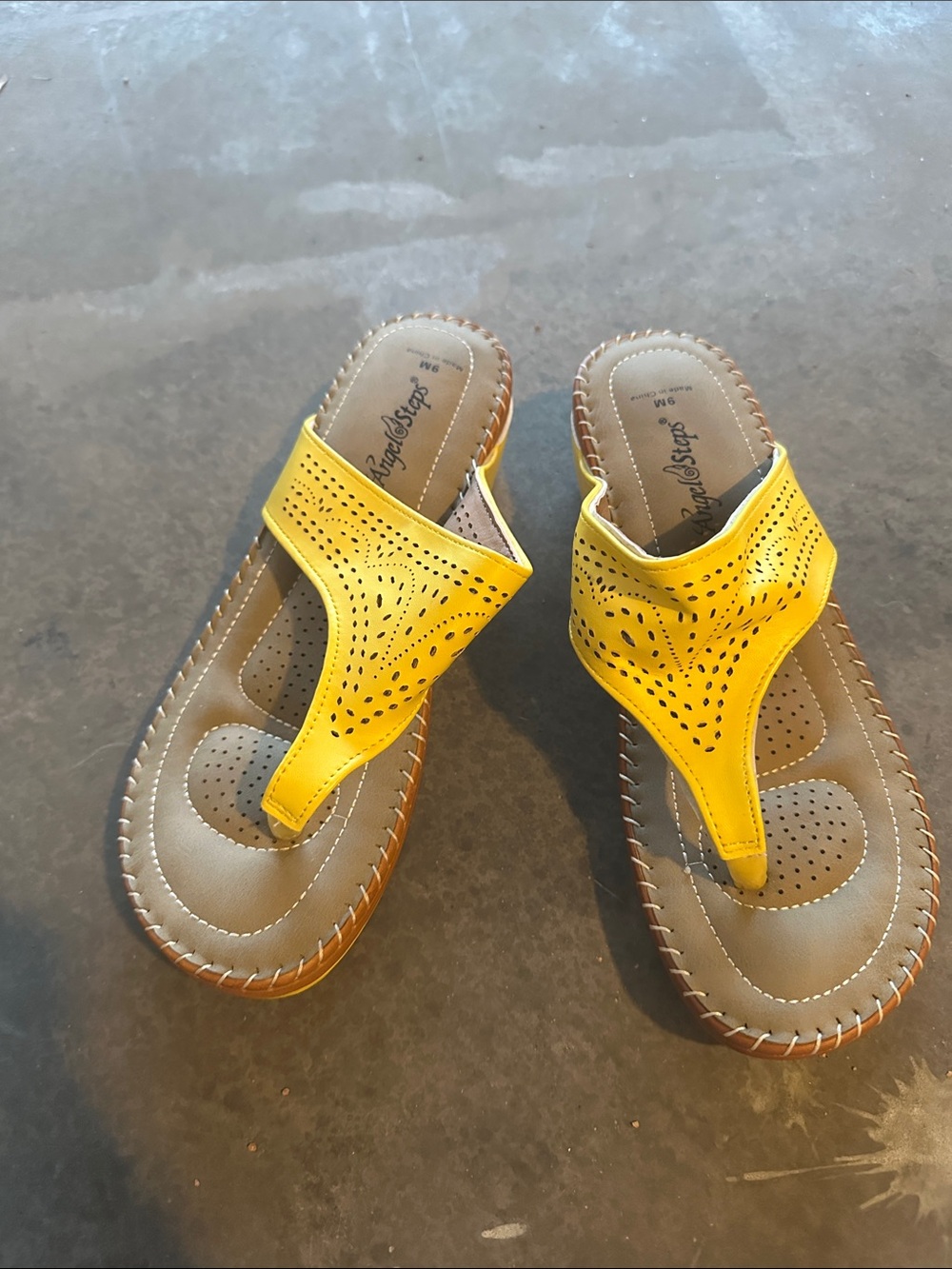 Yellow Perforated Thong Sandals by Angel Steps